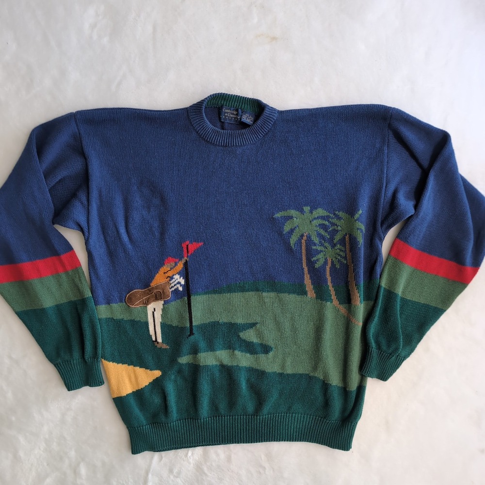 Cambridge Classics Golf Sweater Men L Tight Knit Embroidered Vintage 90s Grandpa